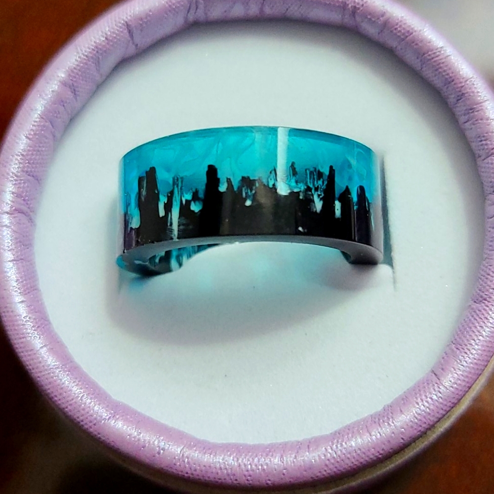 PRICE DROP Blue/Black resin ring-HANDMADE